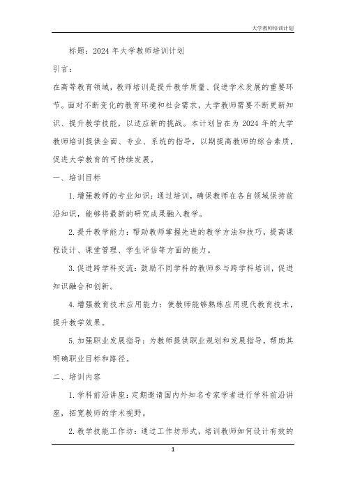 大学教师培训计划