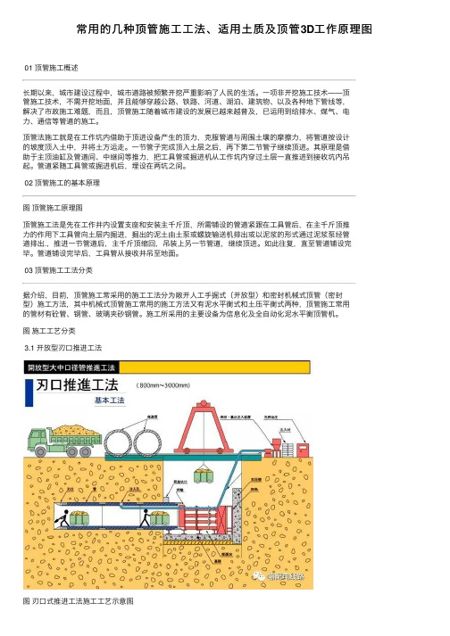 常用的几种顶管施工工法、适用土质及顶管3D工作原理图