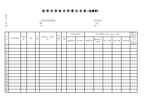 昆明劳动合同登记名册(备案表)