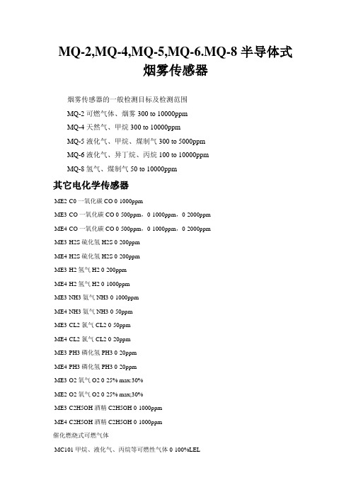 MQ-2,MQ-4,MQ-5,MQ-6.MQ-8半导体式烟雾传感器