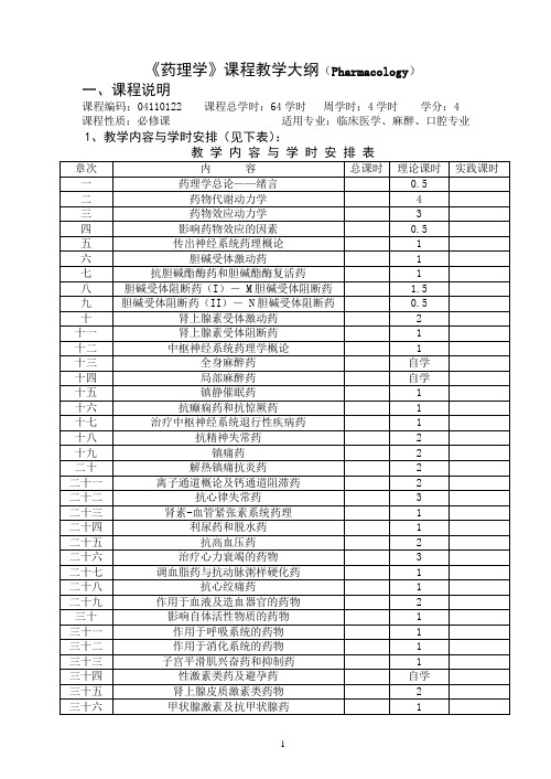 药理学教学大纲