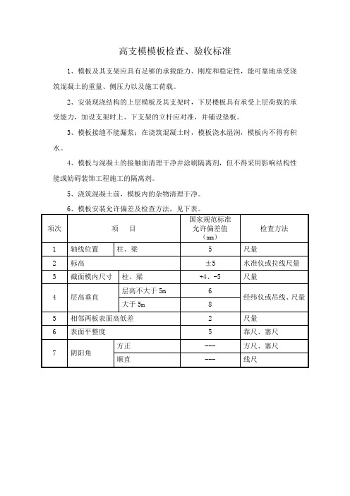 高支模模板检查、验收标准