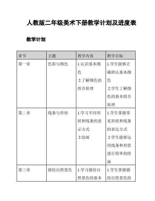 人教版二年级美术下册教学计划及进度表