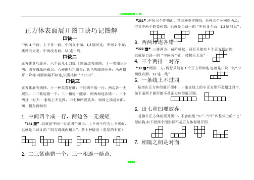 正方体表面展开图口诀巧记图解