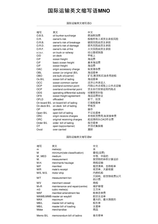 国际运输英文缩写语MNO