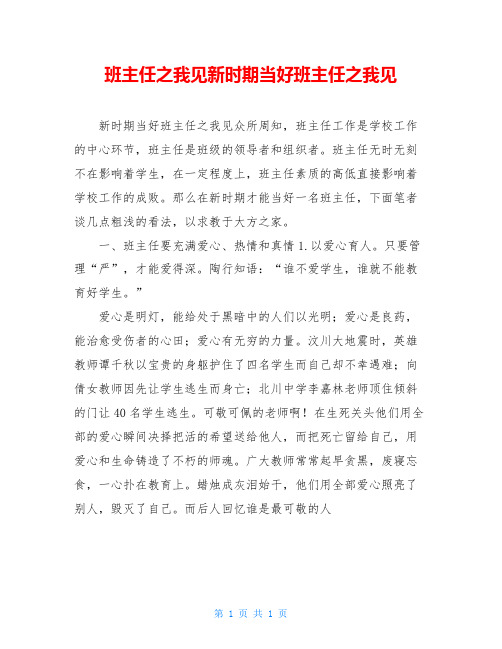 班主任之我见新时期当好班主任之我见