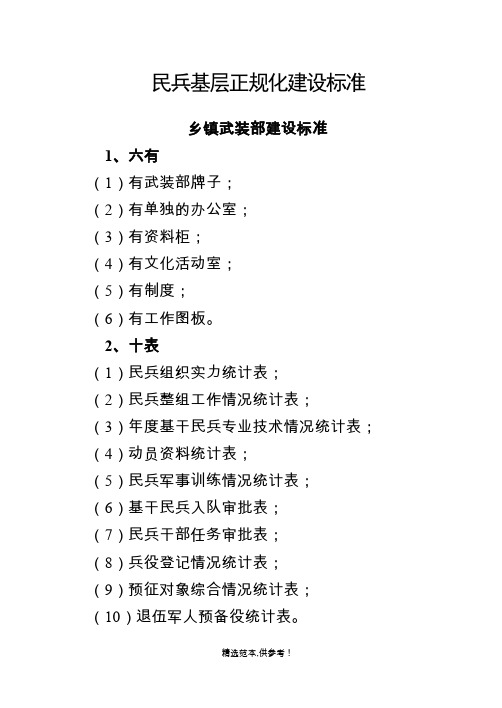 民兵基层正规化建设标准