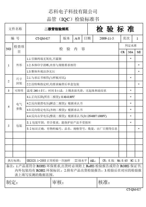 二极管检验标准