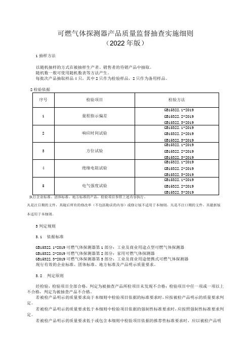 可燃气体探测器产品质量监督抽查实施细则(2022年版)