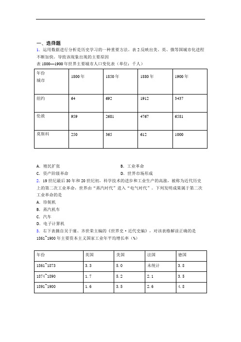 【易错题】中考九年级历史下第二单元第二次工业革命和近代科学文化一模试卷含答案