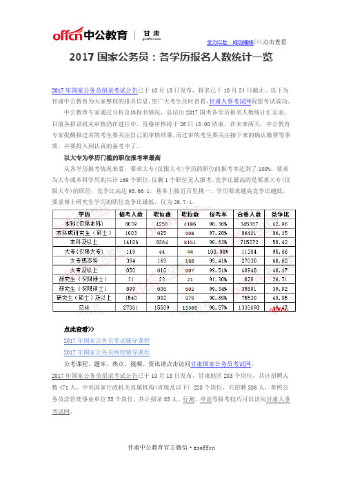 2017国家公务员：各学历报名人数统计一览