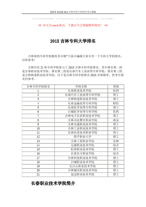 【最新2018】201X吉林专科大学排名-范文模板 (2页)