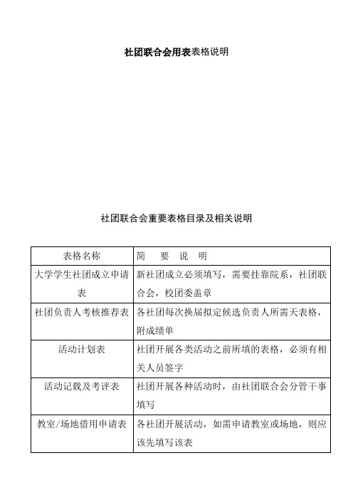 社团联合会用表表格说明