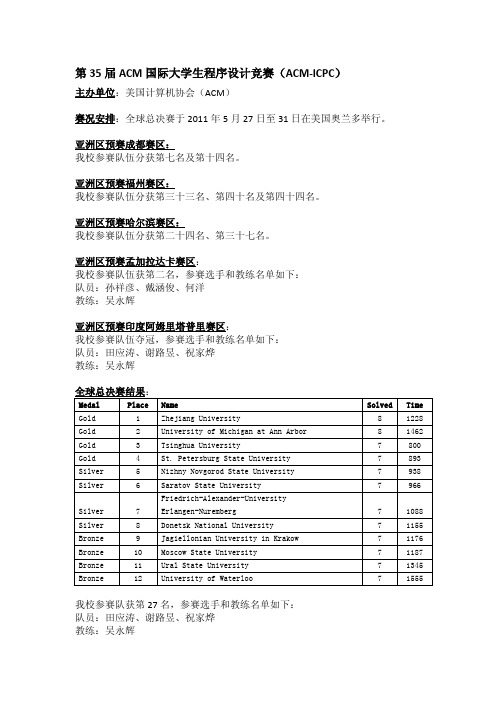 第35 届ACM 国际大学生程序设计竞赛(ACM-ICPC)