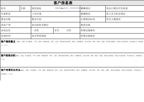 房地产-客户信息登记表(参考模板)