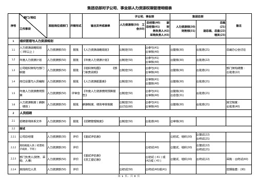 集团对子公司人力资源权限明细表模板