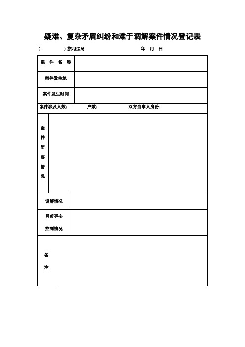 疑难复杂矛盾纠纷和难于调解案件情况登记表