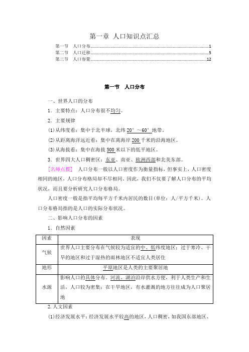 新教材 人教版高中地理必修第二册 第一章 人口 知识点考点解题方法规律提炼汇总