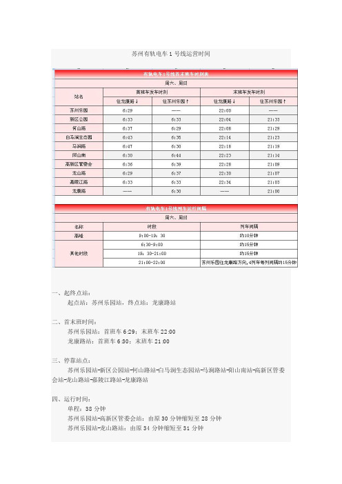 苏州有轨电车1号线运营时间