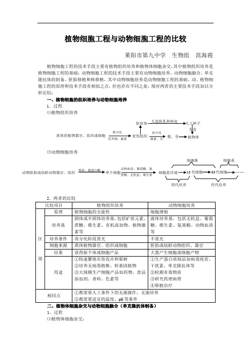 植物细胞工程与动物细胞工程的比较(生物论文)