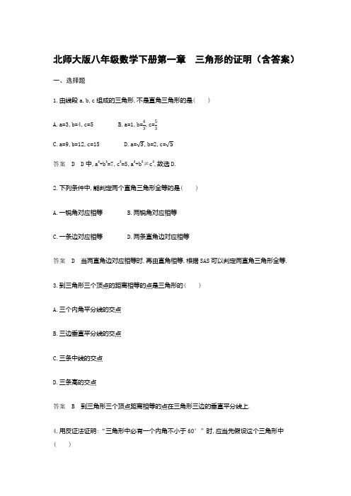 北师大版八年级数学下册第一章 三角形的证明(含答案)