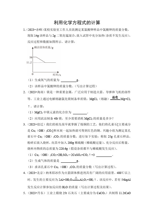 期末专题复习：利用化学方程式的计算练习---2023-2024学年九年级化学人教版上册