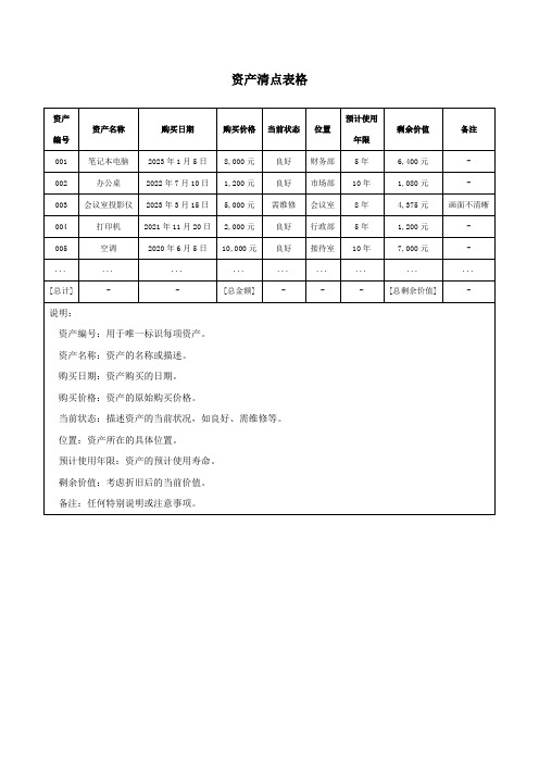 资产清点表格