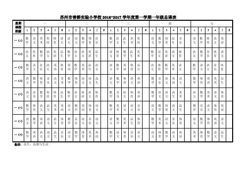 苏州市善耕实验小学校2016-2017学年度第一学期一年级总课表