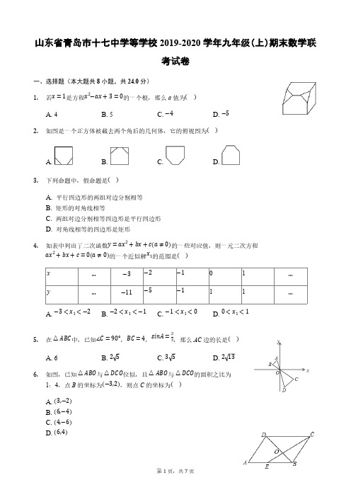 山东省青岛市十七中学等学校2019-2020学年九年级(上)期末数学联考试卷