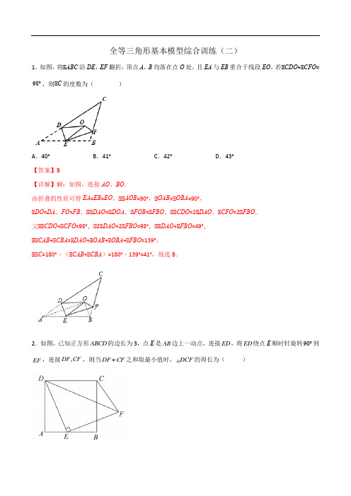 全等三角形基本模型综合训练(二)(解析版)(北师大版) 