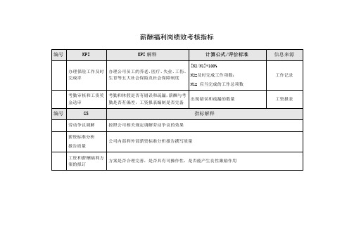 薪酬福利岗关键绩效考核指标