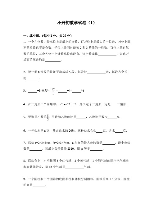 小学小升初数学试卷1-3