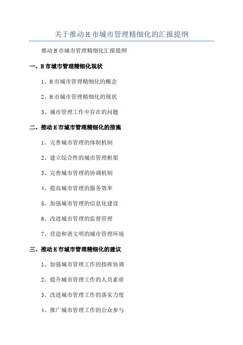 关于推动H市城市管理精细化的汇报提纲