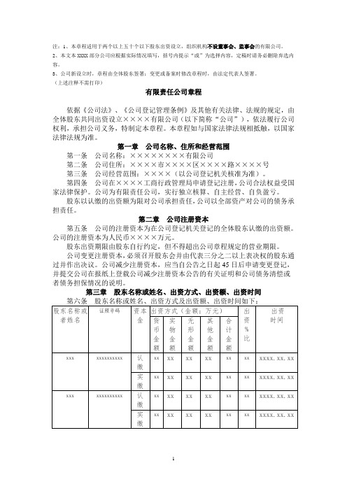 有限责任公司章程范本(不设董事会监事会)模版