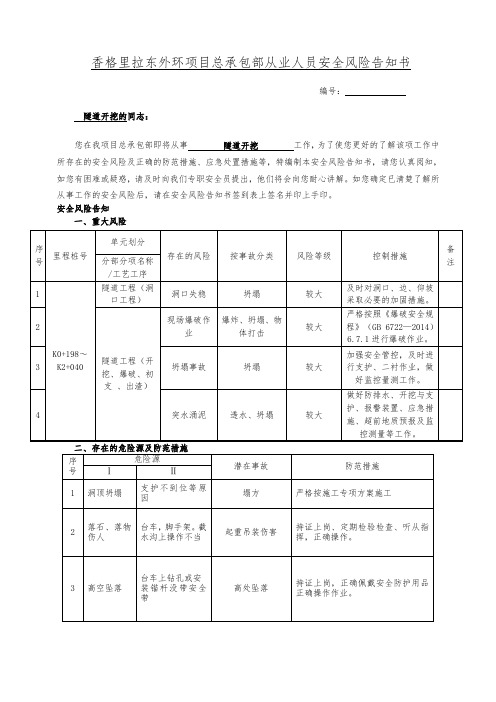 隧道开挖安全风险告知书