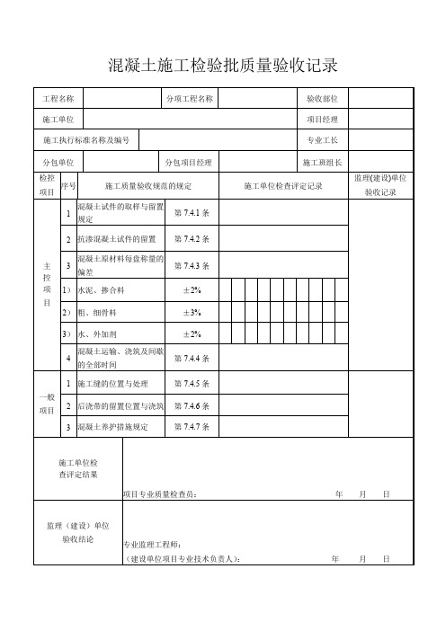 表204-14混泥土施工检验批质量验收记录