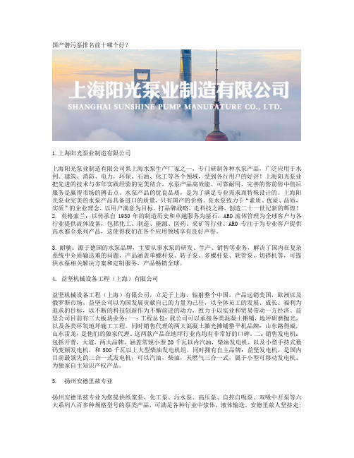 国产潜污泵排名前十哪个好？