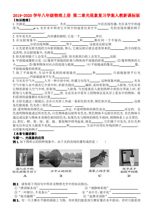 2019-2020学年八年级物理上册 第二章光现象复习学案人教新课标版.doc