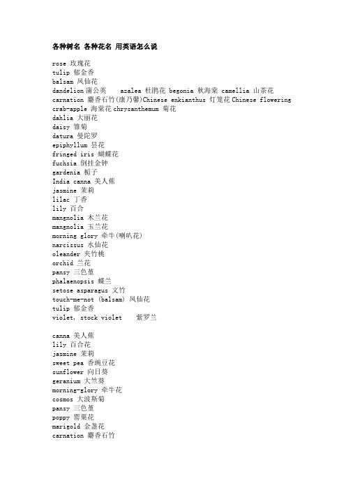 各种树名 各种花名 用英语怎么说