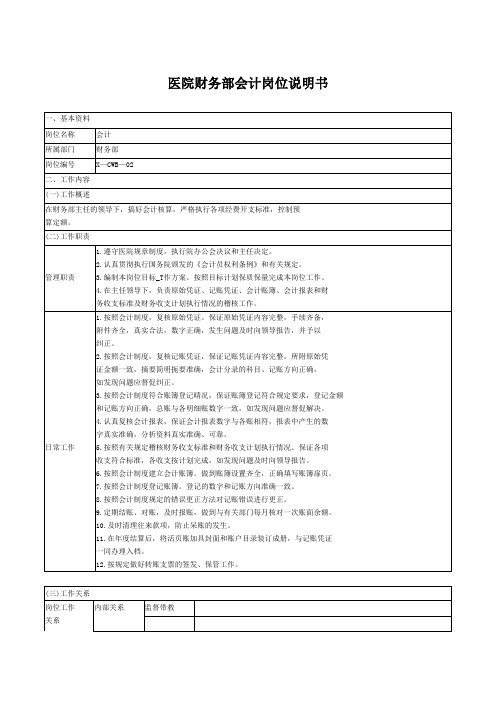 医院财务部会计岗位说明书