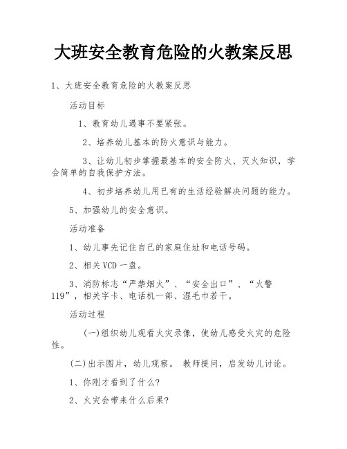 大班安全教育危险的火教案反思