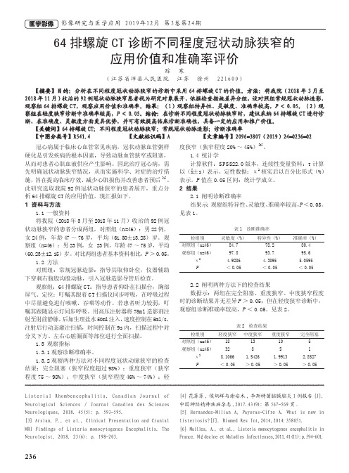 64排螺旋ct诊断不同程度冠状动脉狭窄的应用价值和准确率评价