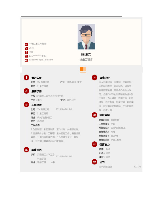 河南理工大学万方科技学院简历模板