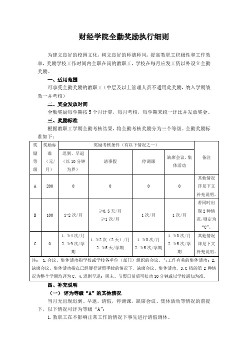 财经学院全勤奖励执行细则