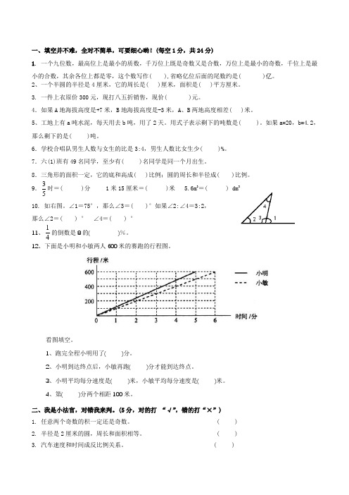 人教版小升初数学预测试卷(含答案解析)