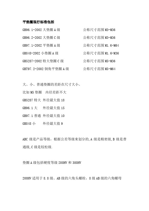 平垫圈现行标准、区别及选用