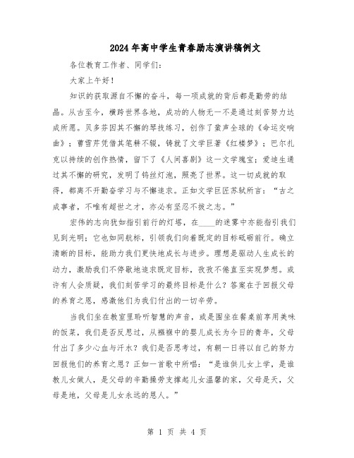 2024年高中学生青春励志演讲稿例文(3篇)