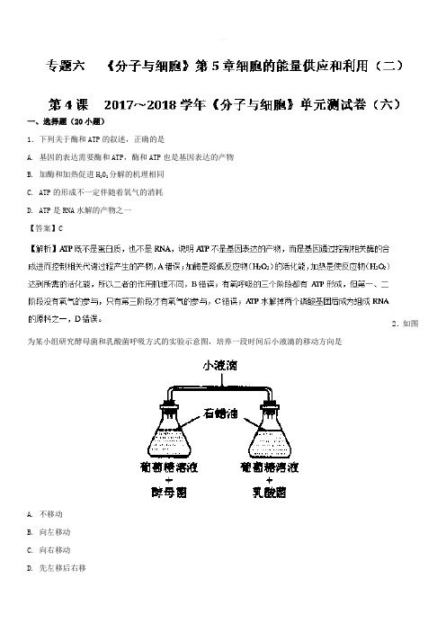 专题6.4 2017～2018学年《分子与细胞》单元测试卷(六)-2018年高考生物一轮总复习名师伴学 (含答案)