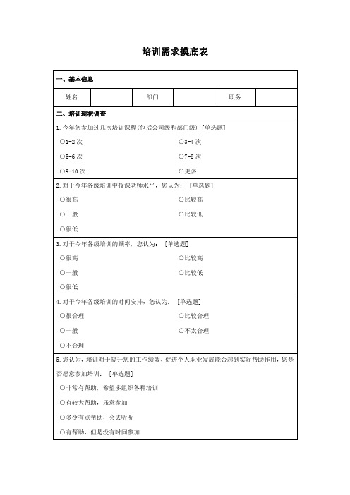 培训需求摸底表