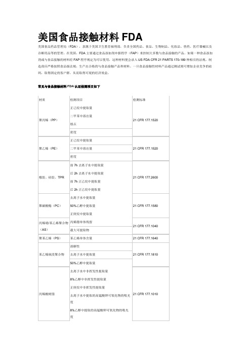 美国食品接触材料FDA